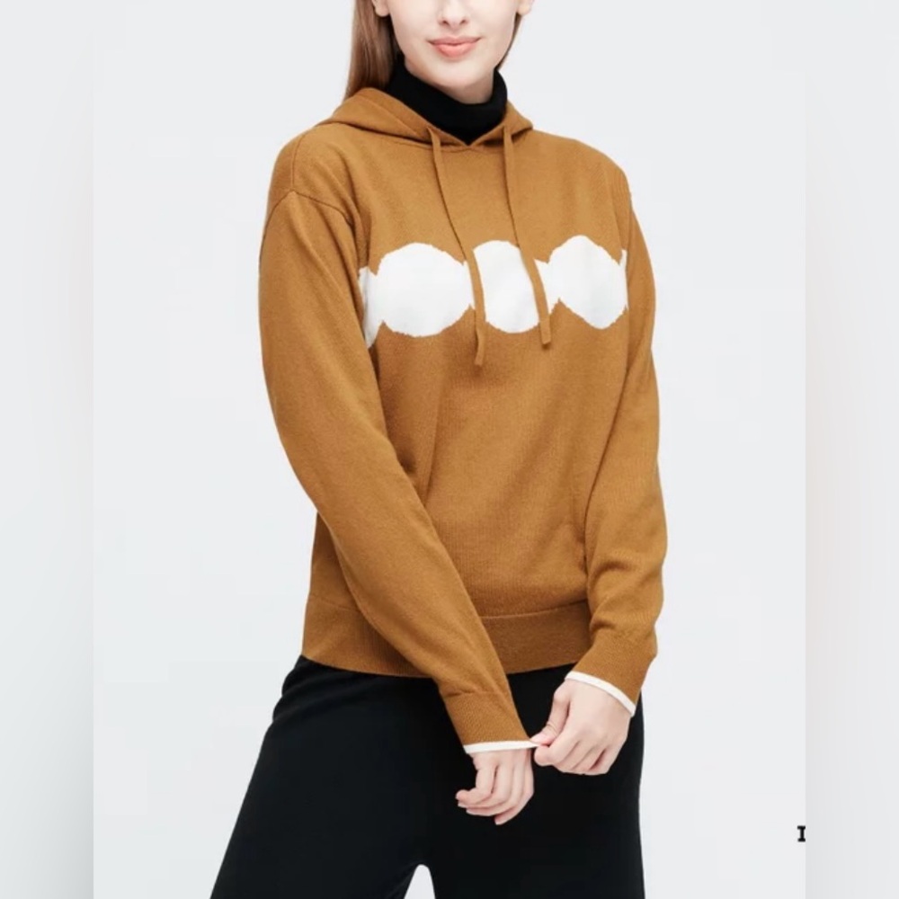 Marimekko x Uniqlo Mustard Tan Cashmere Blend Cropped Hooded Women’s Sweater S